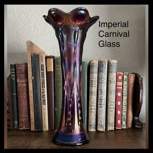 Antique Imperial Carnival Glass Beaded Bullseye Vase Amethyst (Early 1900s)